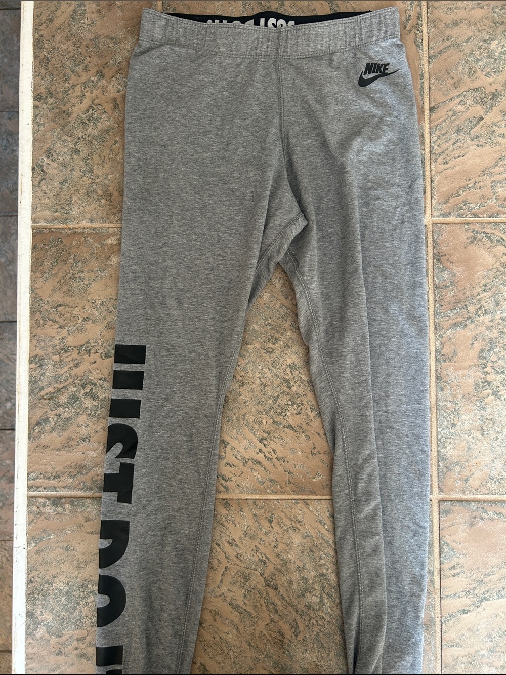 Nike Grey Girls' Logo Leggings with Black Side Lettering